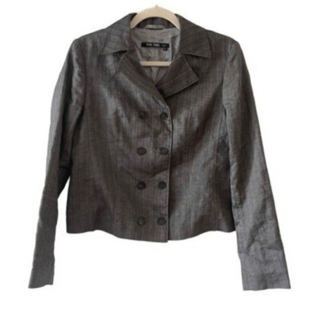 B4 Marc Aurel Double Breasted Blazer 36 Grey Cotton Linen Cropped Y2K Vintage